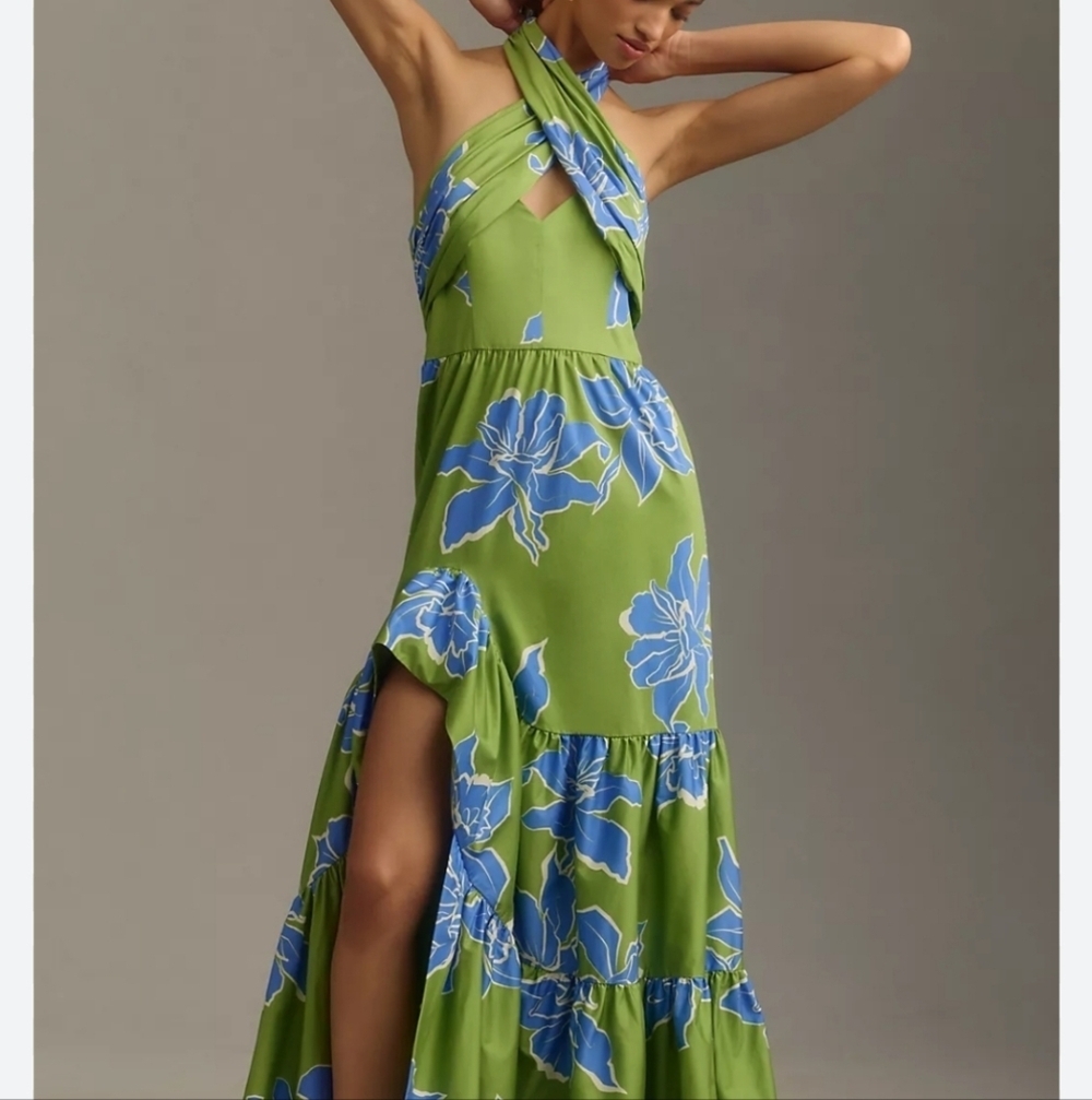 HUTCH JOSLIN Cotton Sateen Floral Halter Midi Size 2P NWOT - Picture 3 of 6